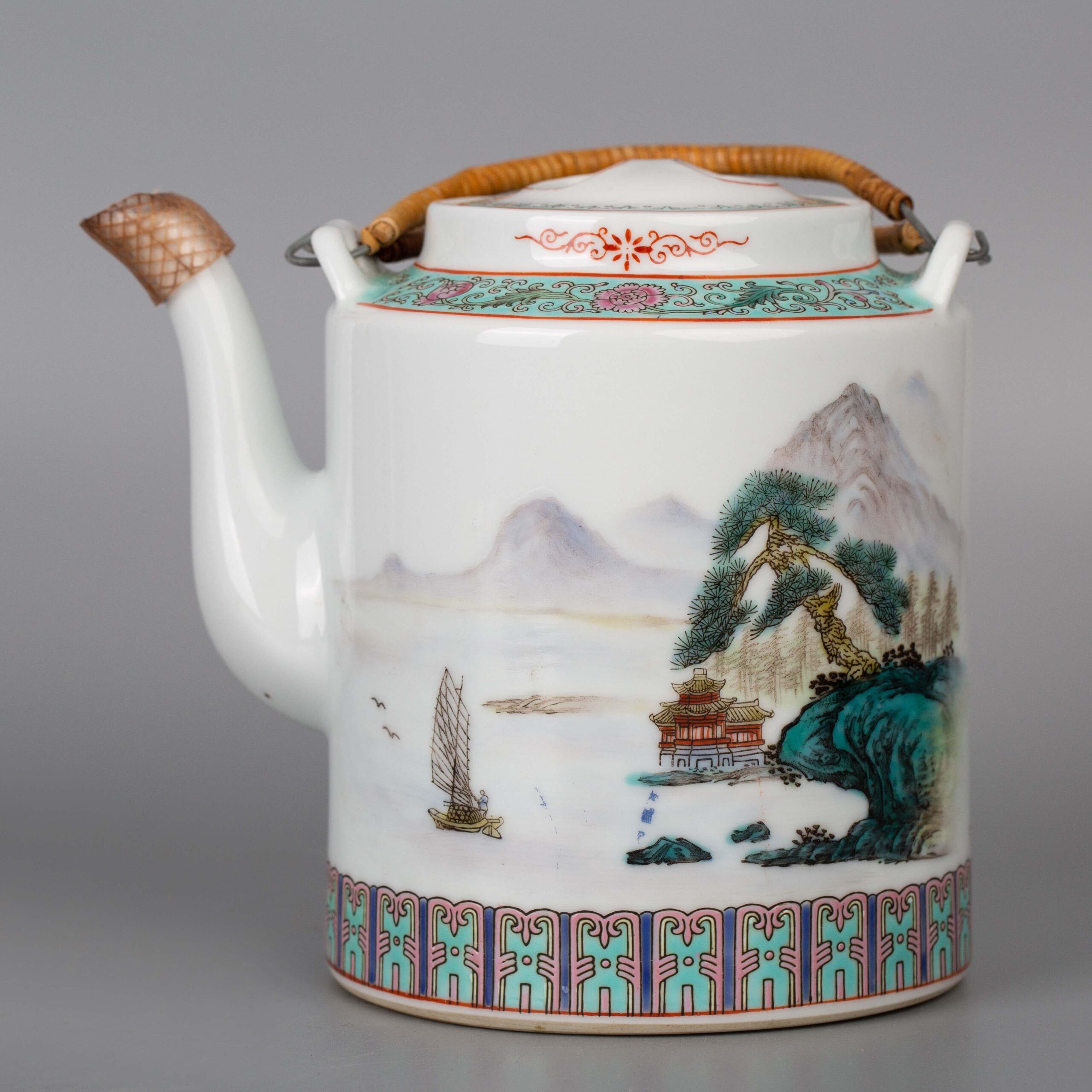 A Poetic Landscape Teapot Made in Jingdezhen, China, 20th Century 