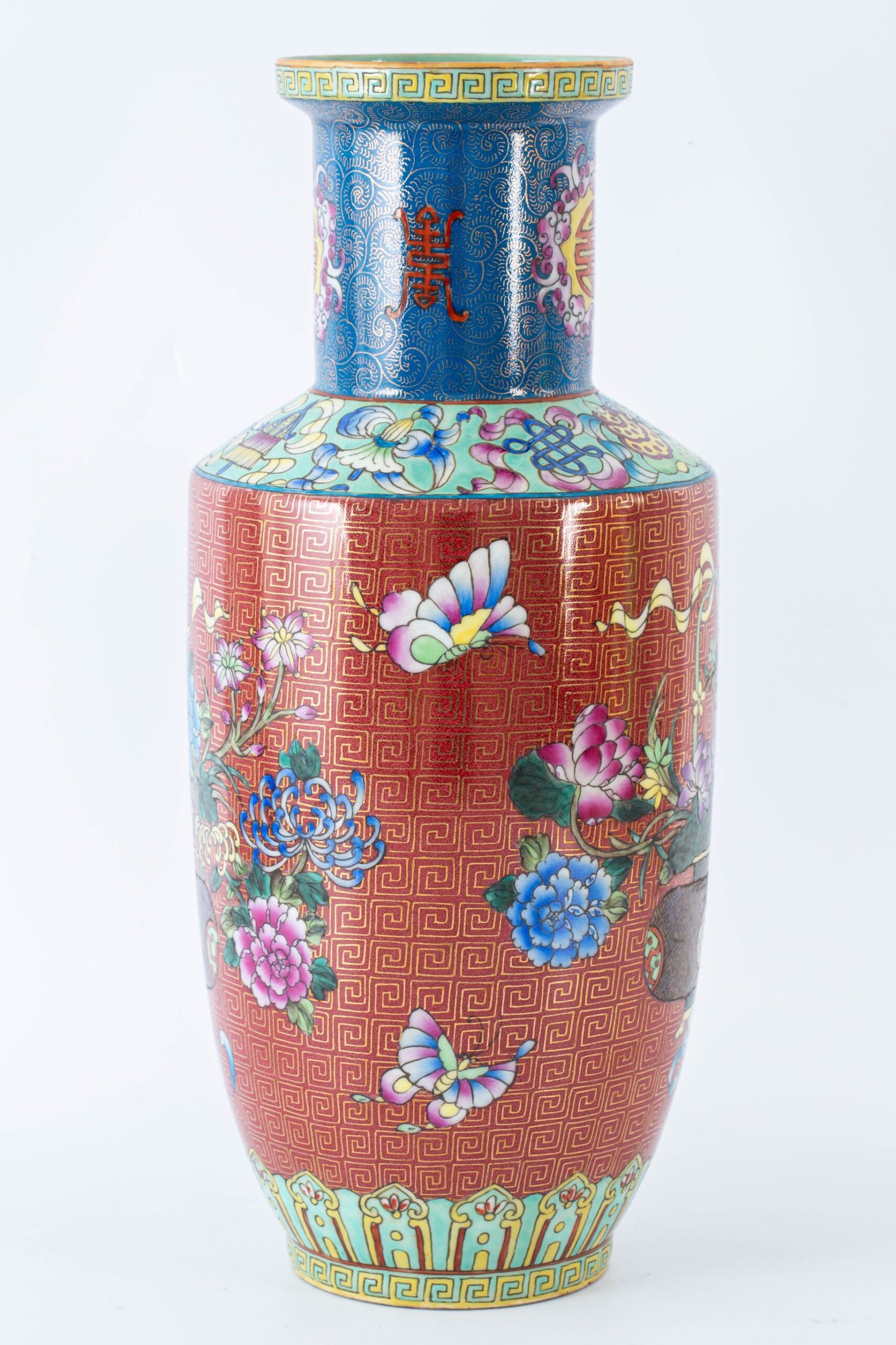 Longevity pattern floral mallet vase with Daqing Yongzheng Year 