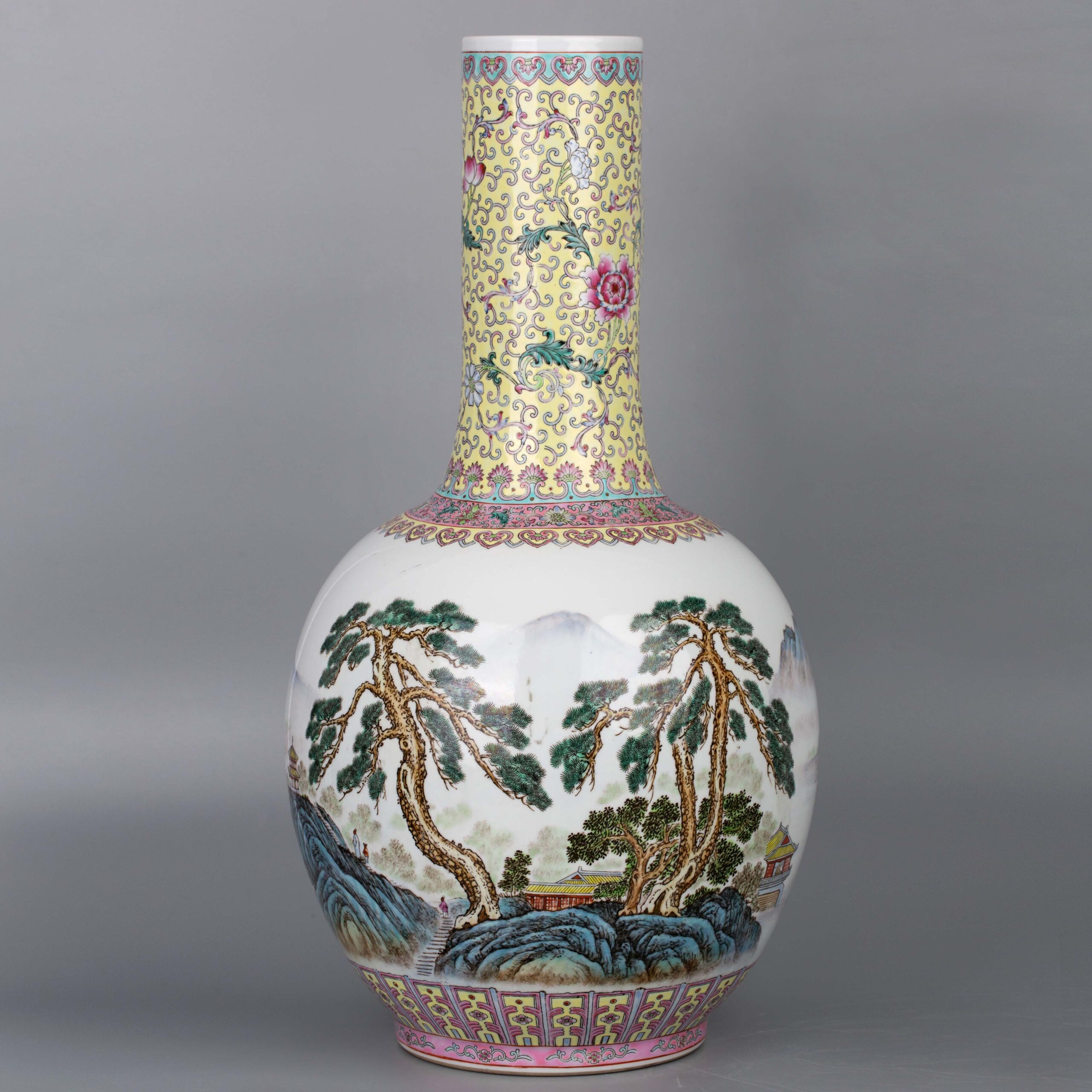 Famille rose landscape poetry celestial ball vase Made in 