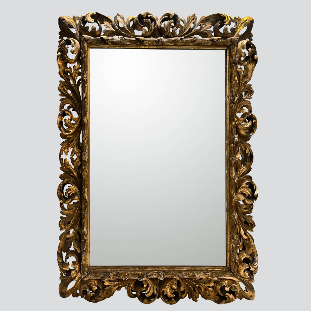 Neoclassical Baroque Gold Foil Hand Carved Wooden Mirror, 19th century新古典巴洛克金箔手工雕刻木镜，十九世纪
