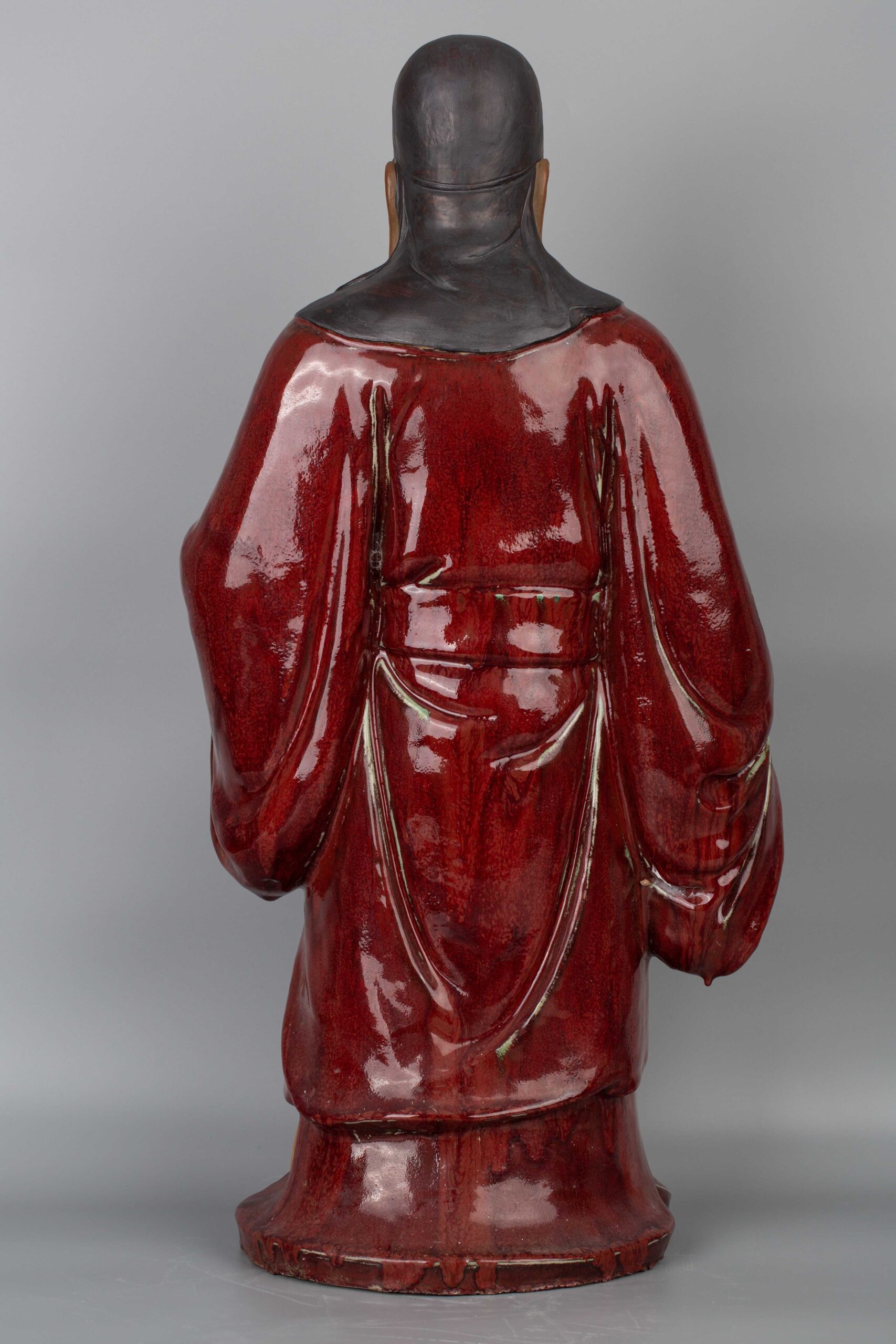 Red glazed Fulushou, late Qing dynasty石湾窑红釉福禄寿三星晚