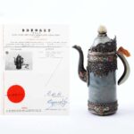 Jadeite and silver inlaid Domu pot (with certificate), mid Qing dynasty清中期 龙柄 翡翠与银镶嵌多穆壶（带证书）