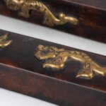 A pair of Pixiu Gilt Bronze Wooden Paperweight, 19th century貔貅铜鎏金 木纸镇 一对 晚清 - Image 2
