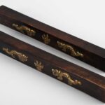 A pair of Pixiu Gilt Bronze Wooden Paperweight, 19th century貔貅铜鎏金 木纸镇 一对 晚清 - Image 3