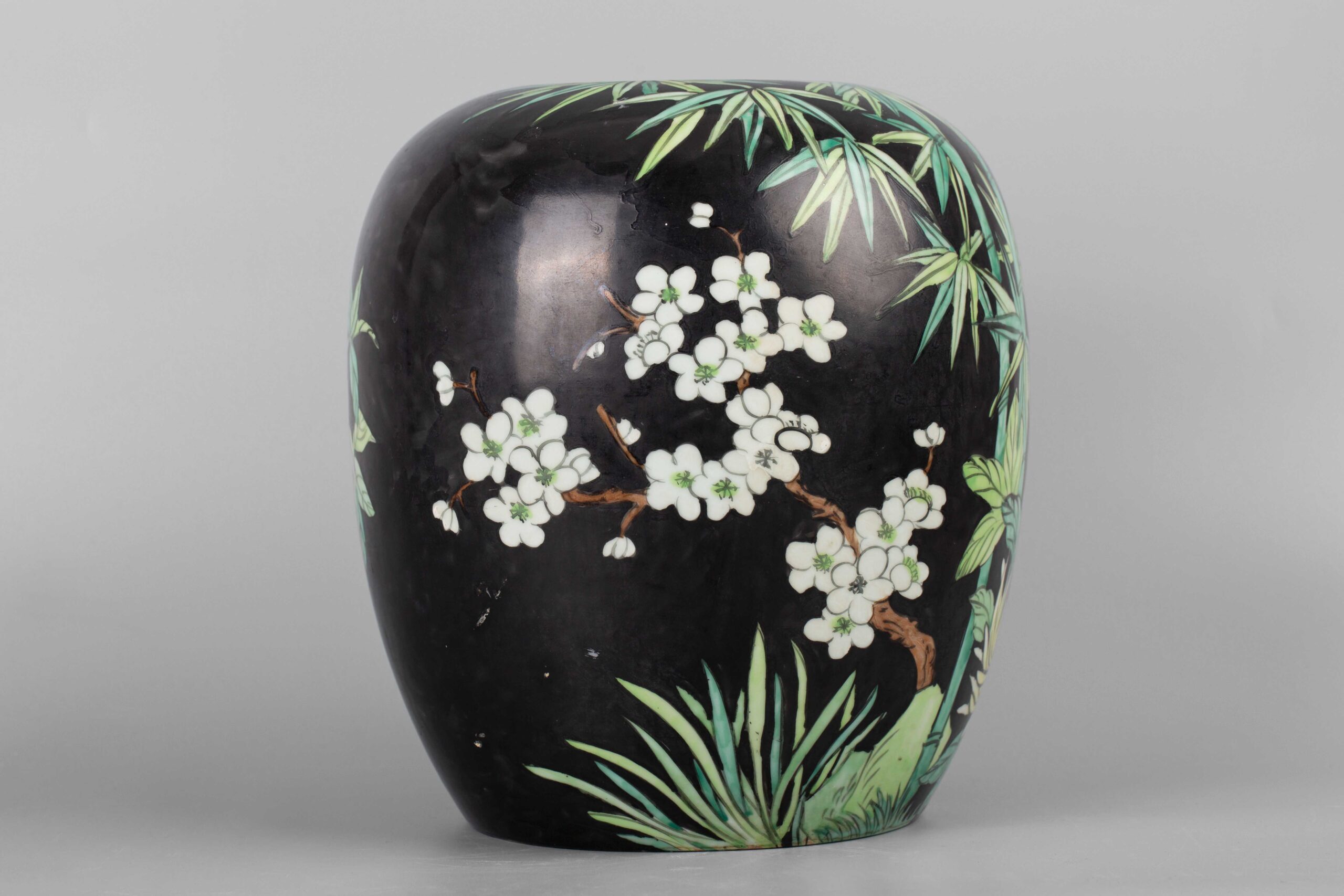 Ink Flower Melon Fortune Jar, 20th Century墨彩花卉冬瓜罐万事如意款 