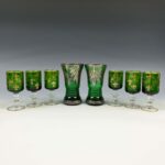 French Green Uranium Goblets, Vase 19th Century, Japanese法国手绘描金绿铀杯 19世纪