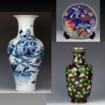 Cloisonné Enamel Floral Vase Circa 1920, Winged Jewels Chinese Cloisonné Birds and Flowers Plate掐丝珐琅花卉纹瓶 底款CHINA 十九世纪，1992年景泰蓝艺坊纹盘