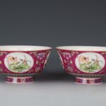 Famille Rose Floral bowls with Daqing Qianlong Year Made Mark粉彩开光花卉纹碗 大清乾隆年制款 - Image 3