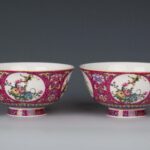 Famille Rose Floral bowls with Daqing Qianlong Year Made Mark粉彩开光花卉纹碗 大清乾隆年制款 - Image 4