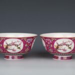 Famille Rose Floral bowls with Daqing Qianlong Year Made Mark粉彩开光花卉纹碗 大清乾隆年制款 - Image 5