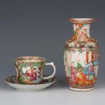 Famille Rose Vase, Figural Tea Cup and Saucer, 19th century粉彩赏瓶，人物茶盏 十九世纪