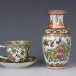 Famille Rose Vase, Figural Tea Cup and Saucer, 19th century粉彩赏瓶，人物茶盏 十九世纪 - Image 2