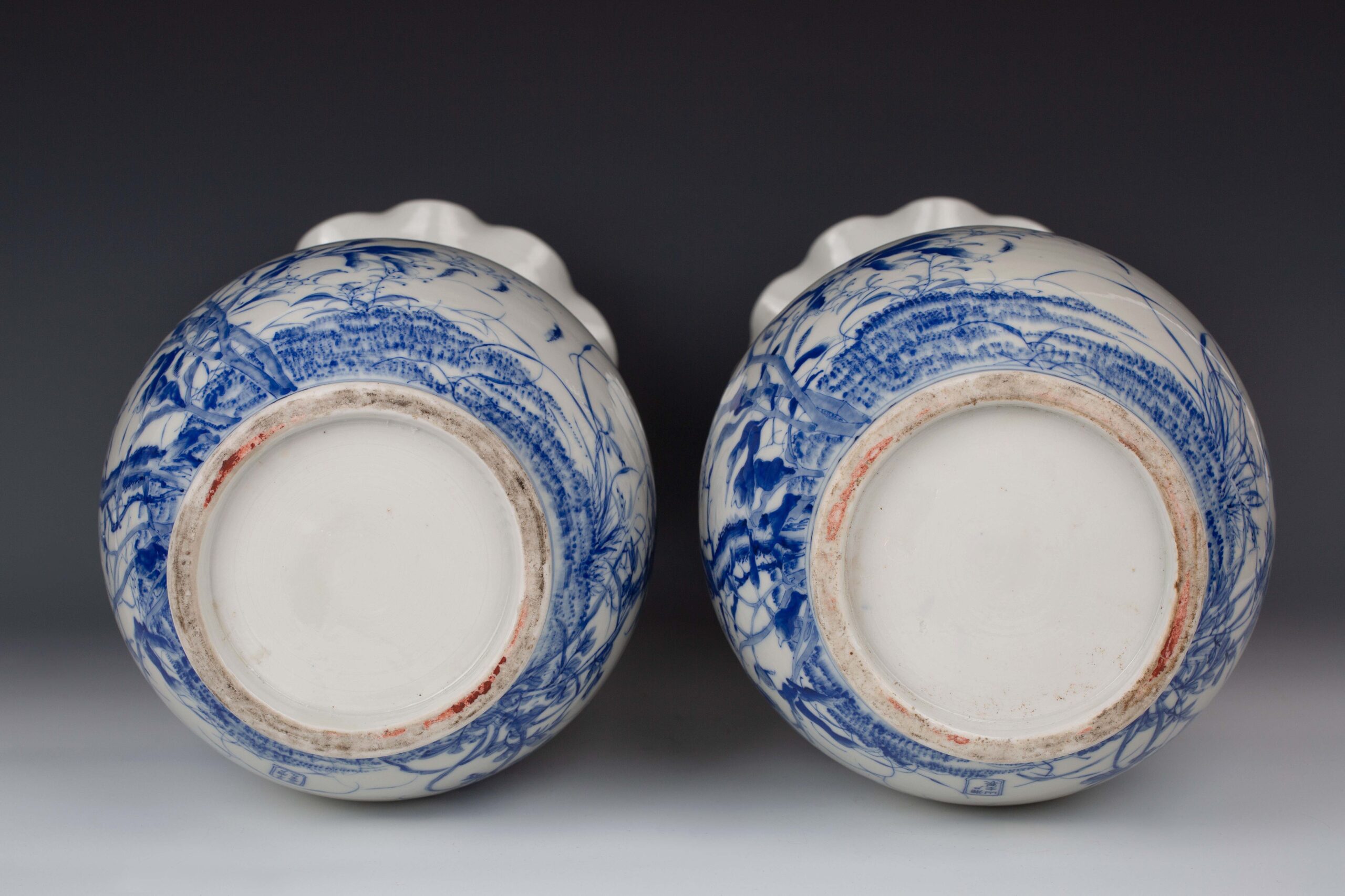 Blue and white butterfly rope-twist vases, Seto kiln, Edo Period 