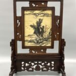 Portrait of a lady, lake scenery, double-sided table screen, 18th century仕女图 湖泊景物 双面桌屏 清中期 - Image 5