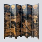 Antique Chinese Double-sided Lacquer Screen (six pieces), 19th to 20th Century宫廷春晓图 松鹤图 双面六扇漆器屏风 19-20世纪