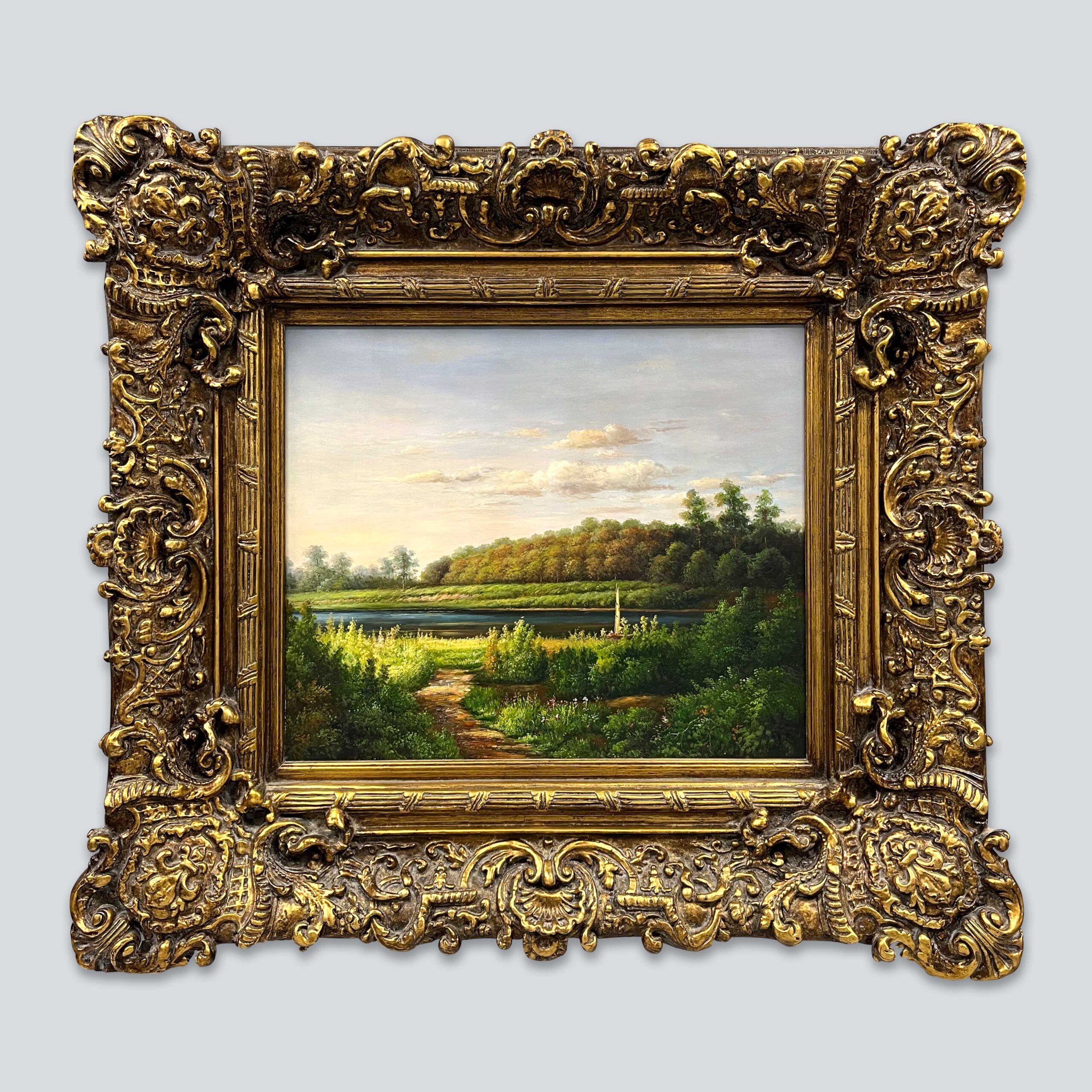 Oil painting landscape with frame 20th century油画风景二十世纪 