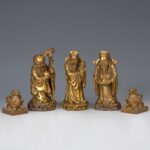 Bronze Fu Lu Shou and a pair of bronze lions铜，福，禄，寿，铜狮一对