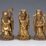 Bronze Fu Lu Shou and a pair of bronze lions铜，福，禄，寿，铜狮一对 - Image 2