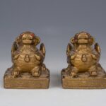 Bronze Fu Lu Shou and a pair of bronze lions铜，福，禄，寿，铜狮一对 - Image 4