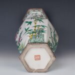 Famille rose hexagonal floral vase and and a red sandalwood base, with Daqing QIanlong Year Made mark粉彩花卉六棱瓶 紫檀底座 大清乾隆年制 - Image 10