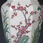 Famille rose hexagonal floral vase and and a red sandalwood base, with Daqing QIanlong Year Made mark粉彩花卉六棱瓶 紫檀底座 大清乾隆年制 - Image 13