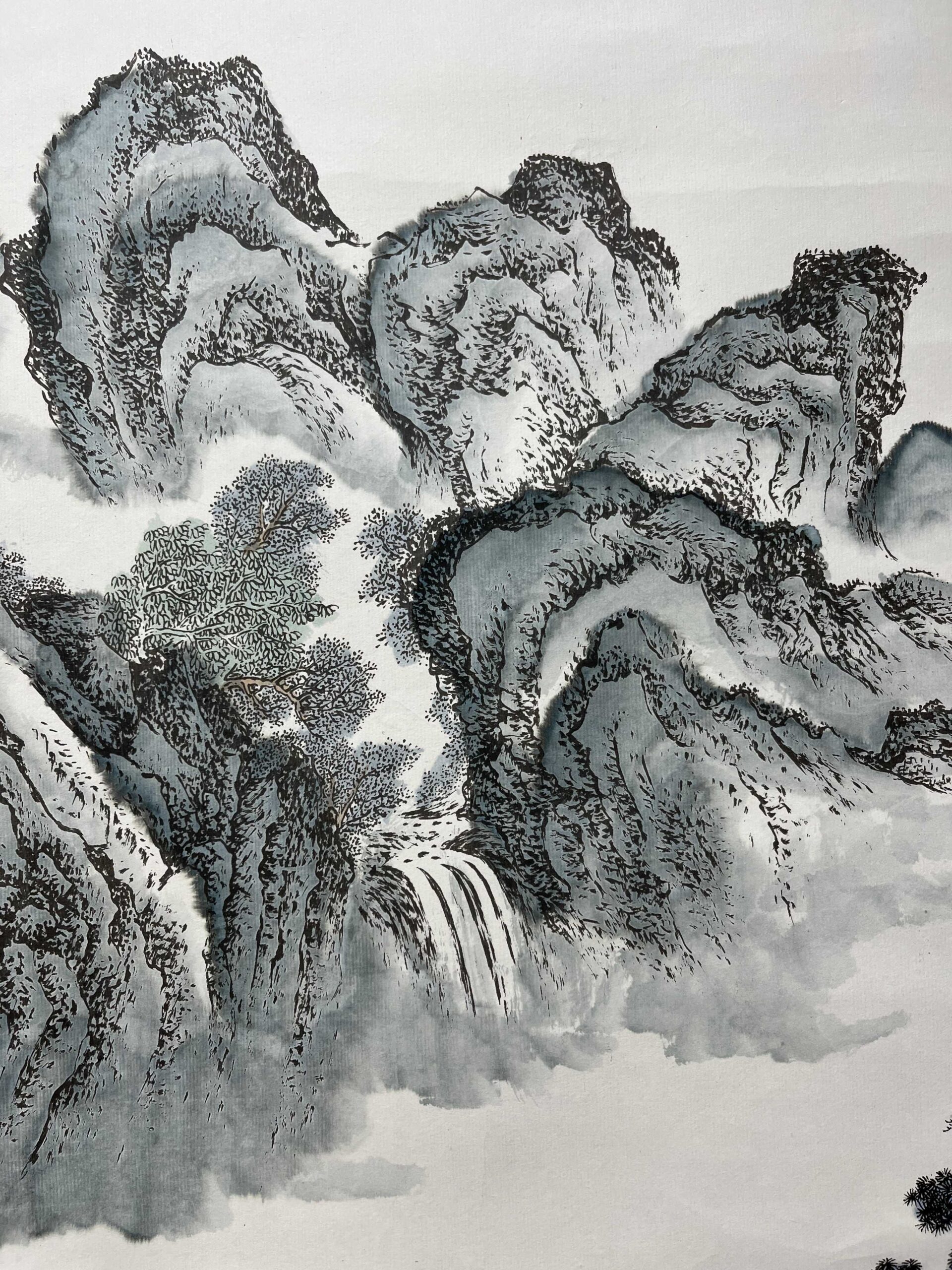 Painting with Zhang Yu mark溪山泛舟图张羽，1959年7月生，河北省武 