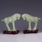 Celadon jade horses, 20th century青白玉双马 二十世纪
