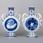 Delft Blue Dutch Art Pottery Holland代尔夫特蓝荷兰艺术陶瓷扁瓶壶一对