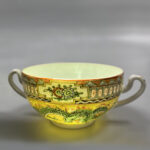 Chinese Republic Export Egg-Shell Porcelain Soup Sets十三行出口黄地龙纹花卉双耳盖碗，碟，勺 民国 - Image 3