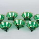 French Green Uranium Goblets, Ashtray, Tea Cups, Vase, Tripod Gilt Glassware, 19th Century, Japanese Fire Machine 1950s法国绿色铀高足酒杯，烟盅，茶杯，插瓶，三足内壁描金玻璃器具十九世纪，日本火机1950s - Image 2