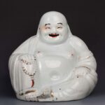 Gold painted Arhat Laughing Buddha with Zhu Yishun mark, Republic of China, damaged民国名家 朱义顺 鎏金罗汉笑佛 有伤