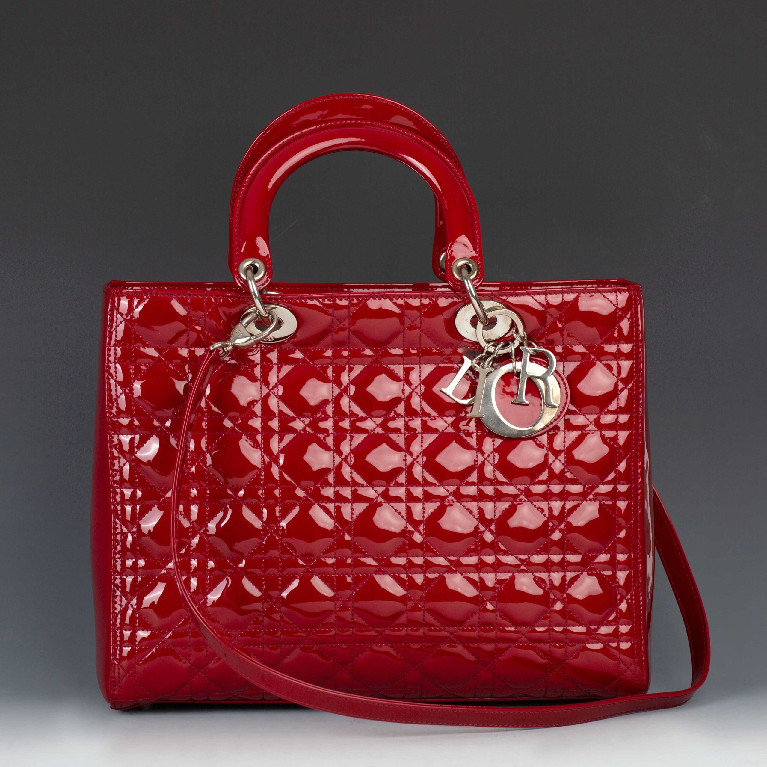 CHRISTIAN DIOR Red Patent Leather Large Lady Dior Bag克里斯汀·迪奥